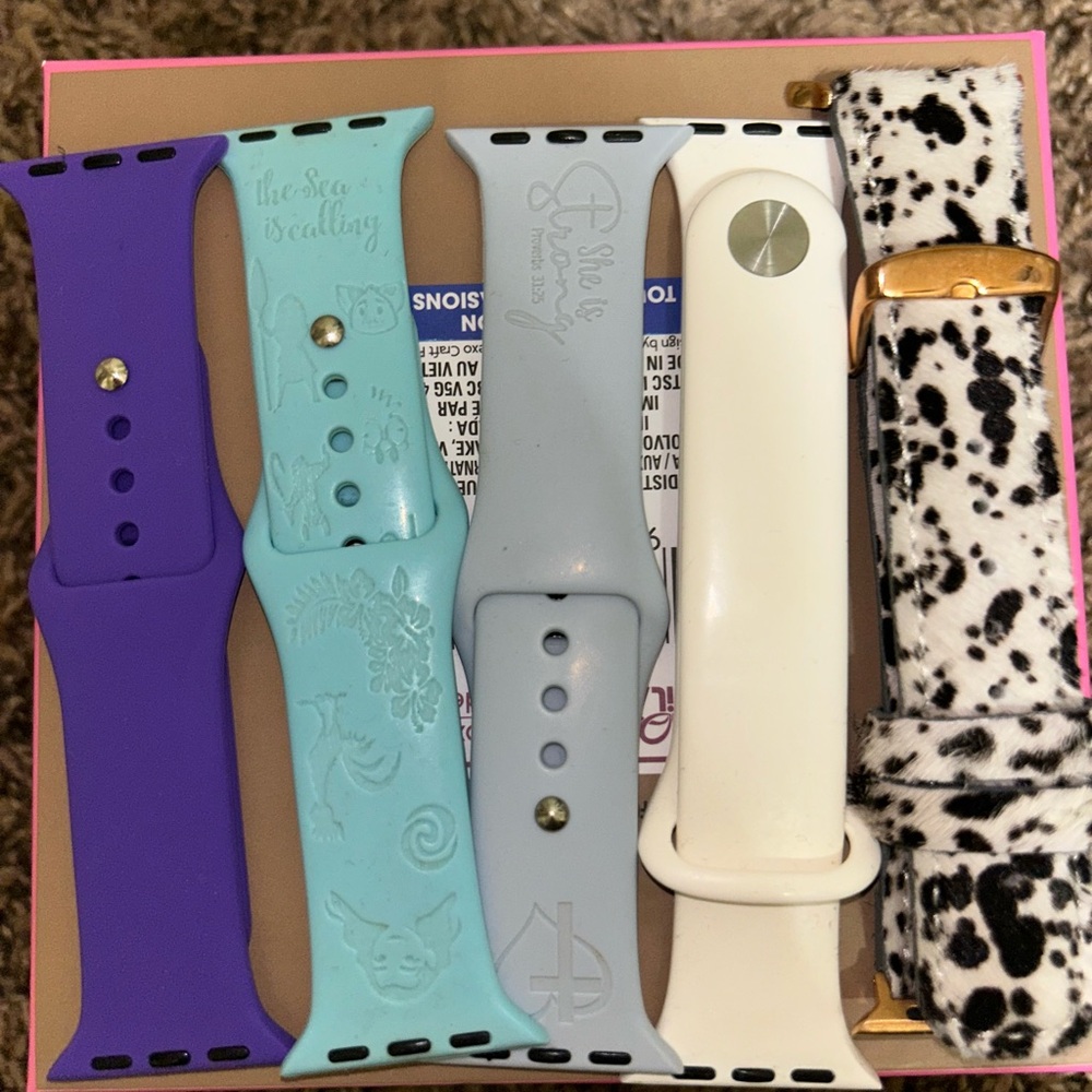 Apple Watch Bands in Purple, Blue, White, and Dalmatian Print